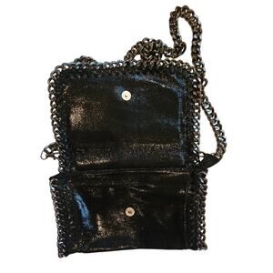 Vera Pella Italy Black Leather Chain Crossbody Purse